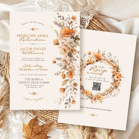 Invitation Elegant Fall Floral Ivory Rustic Autumn Wedding