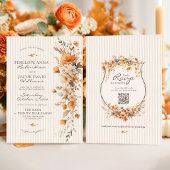 Invitation Elegant Fall Floral Ivory Striped Autumn Wedding