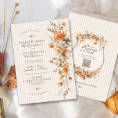 Invitation Elegant Fall Floral Ivory Striped Autumn Wedding