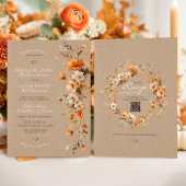 Invitation Elegant Fall Floral Rustic Kraft Autumn QR Wedding
