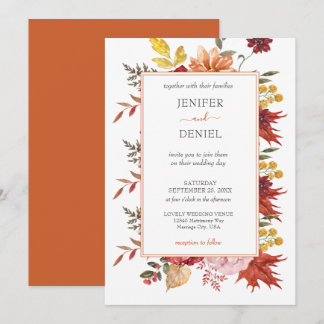 Invitation Elegant Fall Leaves Autumn Wedding 