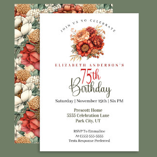 Invitation Elegant Fall Peony and Mum 75th Birthday