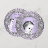Invitation Elégant Fancy Purple et Silver Baby Girl Douche (Devant / Derrière)