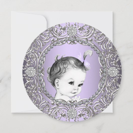 Invitation Elégant Fancy Purple et Silver Baby Girl Douche (Devant)