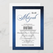 INVITATION ÉLÉGANT FAUX BLUE SIMPLE BAR À MAIN MITZVAH (Devant / Derrière)