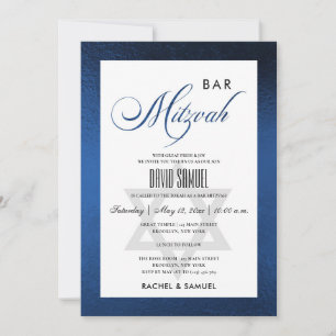 INVITATION ÉLÉGANT FAUX BLUE SIMPLE BAR À MAIN MITZVAH
