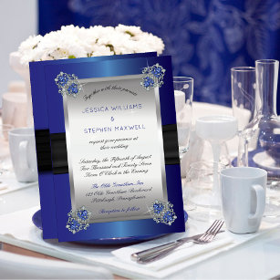 Invitation Elégant Faux Diamonds Sapphire Clasps Mariage bleu