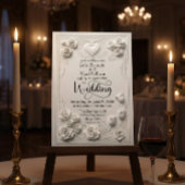 Invitation Elegant Faux Embossed White Floral Heart Wedding