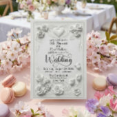 Invitation Elegant Faux Embossed White Floral Heart Wedding