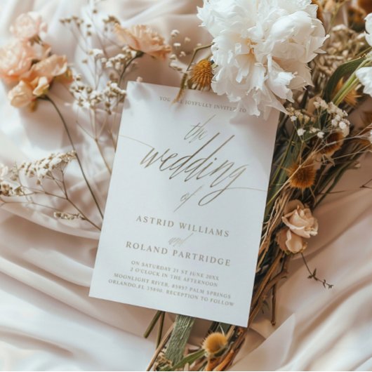 Invitation Elégant Faux Gold Calligraphie le Mariage de