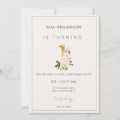 Invitation Elégant Faux Gold Floral Minimal 1er anniversaire (Devant)