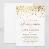Invitation Élégant Faux Gold Foil Confetti Graduation (Devant / Derrière)