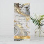 Invitation Elégant Faux Gold Grey Blanc Marbré Mariage Menu (Debout devant)