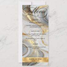 Elégant Faux Gold Grey Blanc Marbré Mariage Menu