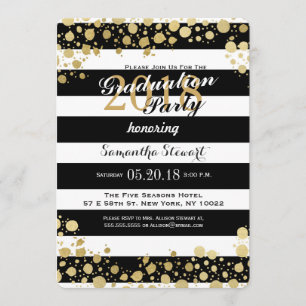 Invitation Elégant Faux Gold Splatz et Stripes
