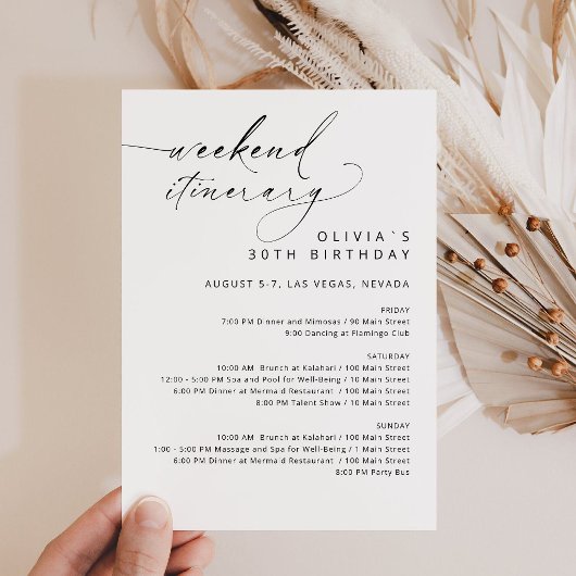 Invitation Elegant Faux Gold Weekend Birthday Itinerary 
