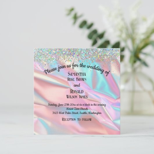 Invitation Elégant Faux Iridescente Foil et Mariage de Partie (Debout devant)