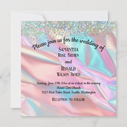 Invitation Elégant Faux Iridescente Foil et Mariage de Partie (Devant)