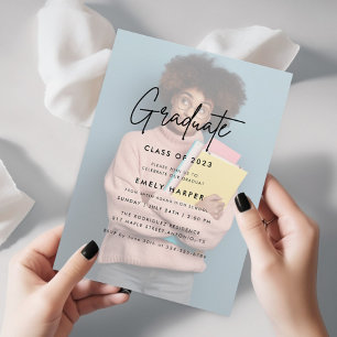 Invitation Elégant Faux Vellum Overlay Photo Graduation Party