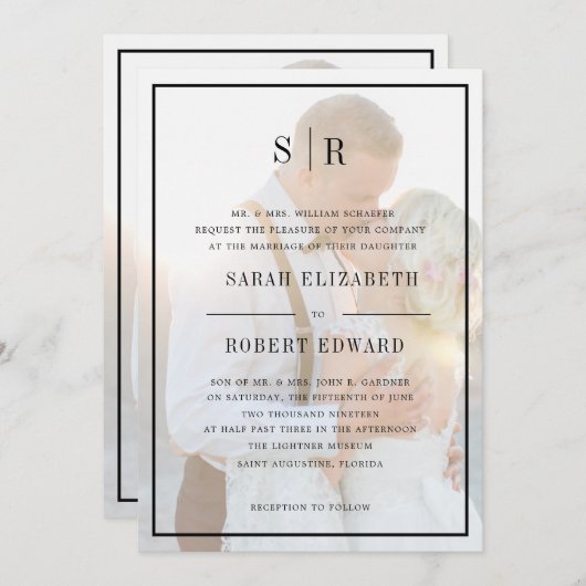 Invitation Élégant Faux Vellum Overlay Photo Rehearer Dîner (Devant / Derrière)