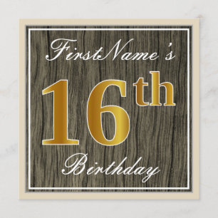 Invitation Elégant, Faux Wood, Faux Gold 16e anniversaire + N