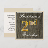 Invitation Elégant, Faux Wood, Faux Gold 2e anniversaire + No (Devant / Derrière)