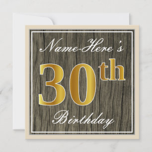 Invitation Elégant, Faux Wood, Faux Gold 30e Anniversaire + N