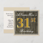 Invitation Elégant, Faux Wood, Faux Gold 31ème Anniversaire + (Devant / Derrière)