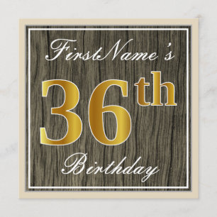 Invitation Elégant, Faux Wood, Faux Gold 36e Anniversaire + N