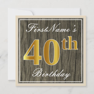 Invitation Elégant, Faux Wood, Faux Gold 40e Anniversaire + N