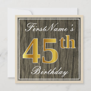 Invitation Elégant, Faux Wood, Faux Gold 45e Anniversaire + N
