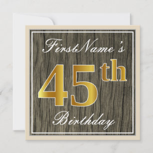 Invitation Elégant, Faux Wood, Faux Gold 45e Anniversaire + N