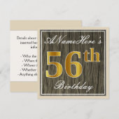 Invitation Elégant, Faux Wood, Faux Gold 56e Anniversaire + N (Devant / Derrière)