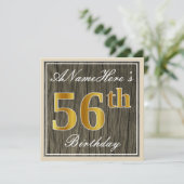 Invitation Elégant, Faux Wood, Faux Gold 56e Anniversaire + N (Debout devant)