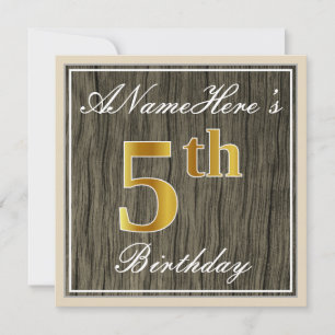 Invitation Elégant, Faux Wood, Faux Gold 5e anniversaire + No