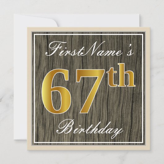 Invitation Elégant, Faux Wood, Faux Gold 67e anniversaire + N (Devant)