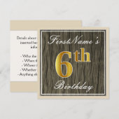 Invitation Elégant, Faux Wood, Faux Gold 6e anniversaire + No (Devant / Derrière)