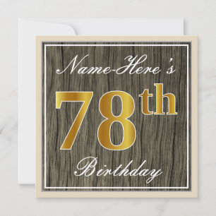 Invitation Elégant, Faux Wood, Faux Gold 78e anniversaire + N
