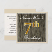Invitation Elégant, Faux Wood, Faux Gold 7e anniversaire + No (Devant / Derrière)