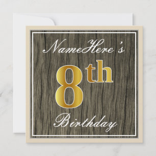 Invitation Elégant, Faux Wood, Faux Gold 8e anniversaire + No