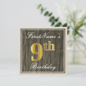 Invitation Elégant, Faux Wood, Faux Gold 9e Anniversaire + No (Debout devant)