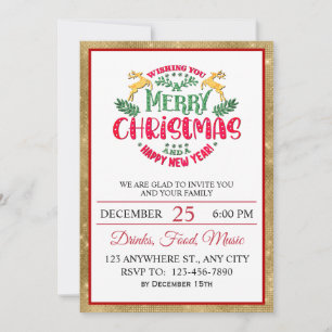 Invitation Élégant Festif Joyeux Noël & Bonne Année