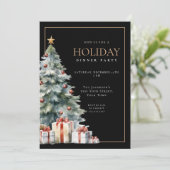 Invitation Elegant Festive Black Gold Holiday Dinner Party (Debout devant)