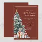 Invitation Elegant Festive Red Gold Holiday Dinner Party (Devant / Derrière)