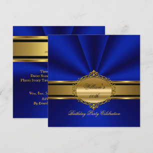 Invitation Elégant Fête d'anniversaire Bleu Royal Or Homme