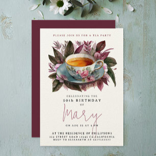 Invitation Élégant Fête de Thé Floral Aquarelle en Bourgogne