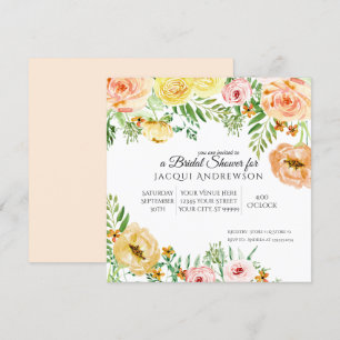 Invitation Élégant Fête des mariées florale Pêche Roses orang