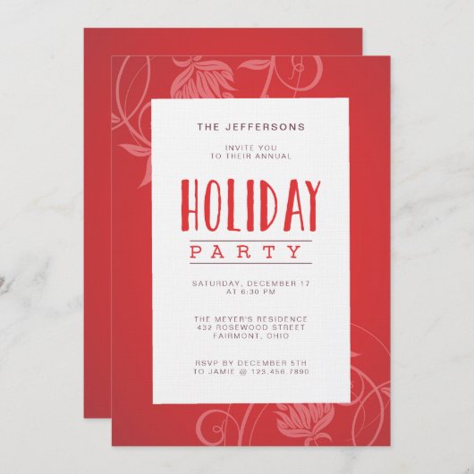 Invitation Élégant Fête Rouge moderne (Devant / Derrière)