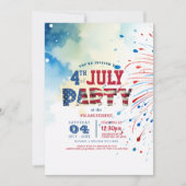 Invitation Élégant feu d'artifice du Parti I du 4 juillet (Devant)