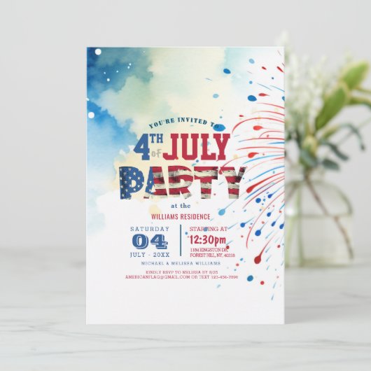 Invitation Élégant feu d'artifice du Parti I du 4 juillet (Debout devant)